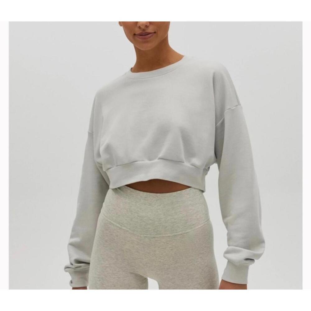 Aritzia Cozy Fleece Mega Cropped Crew Sweatshirt, Gray, Women's Large